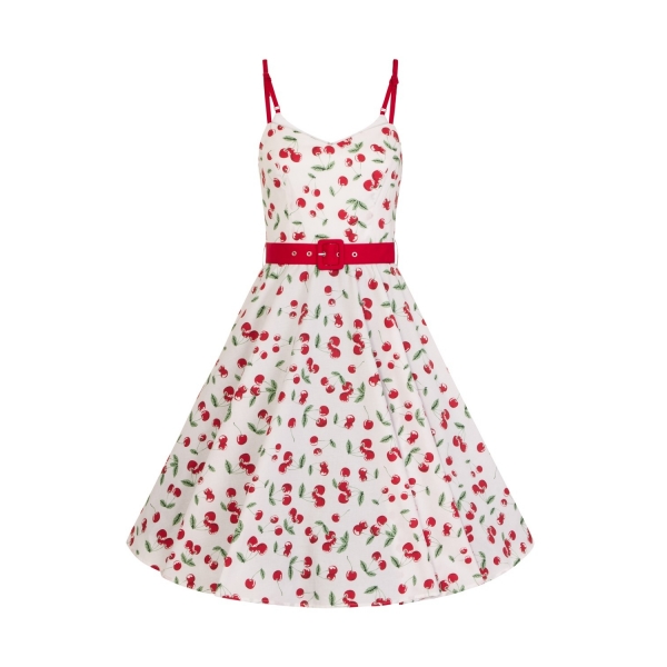 Robe rockabilly blanche motif cerises.