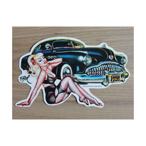 Autocollant pin-up voiture américaine par Big Toe.