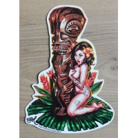 Sticker pin-up sexy avec tiki.