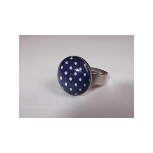 bague pin-up bleu marine à pois