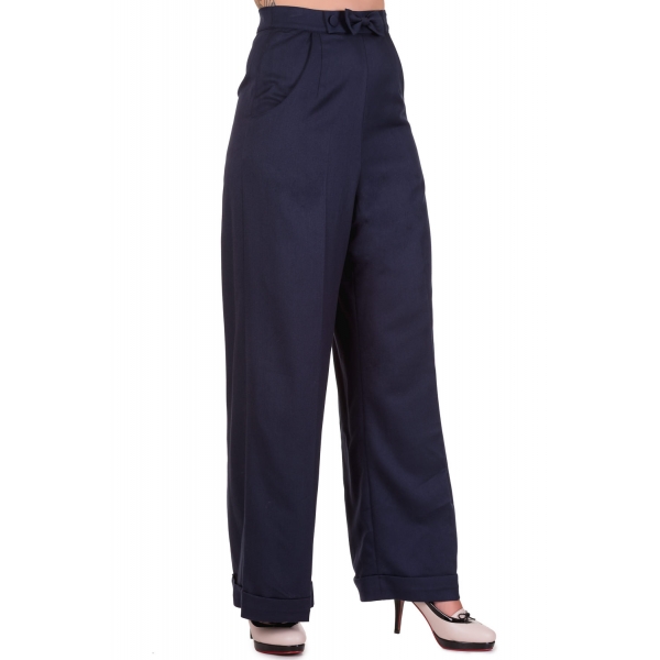 Pantalon femme vintage bleu navy.