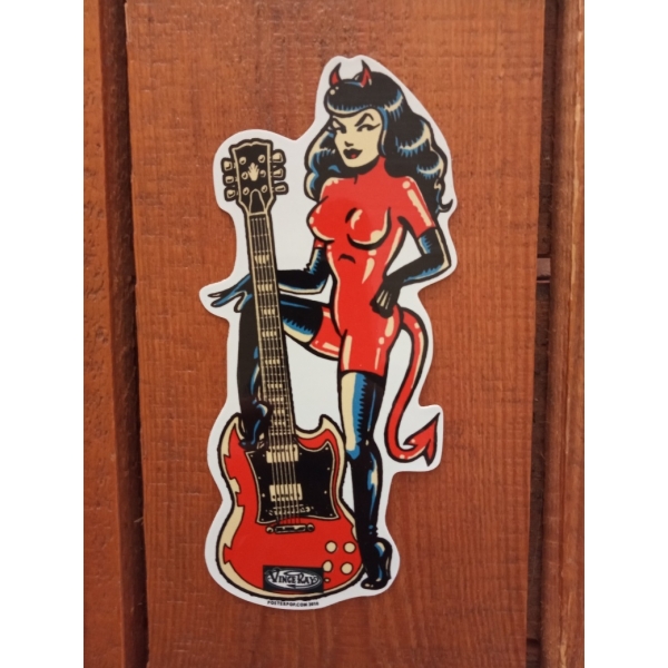 Sticker pin-up guitare Vince Ray.