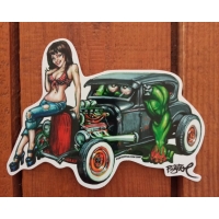 Sticker pin-up hot-rod.