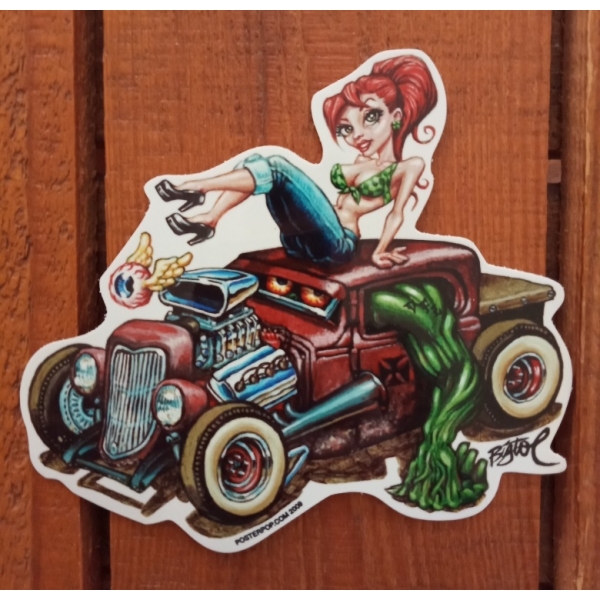Sticker pin-up monster hot-rod.