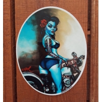 Sticker pin-up moto par Bigtoe.