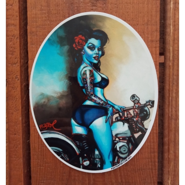 Sticker pin-up moto par Bigtoe.