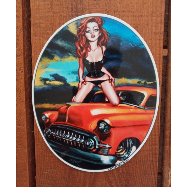 Sticker pin-up voiture américaine.