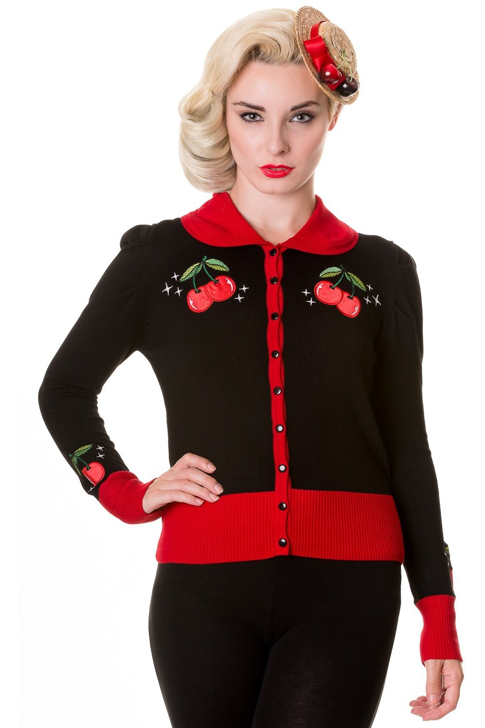 Gilet pin-up cerises - Gilet femme rockabilly - Gilet rétro femme