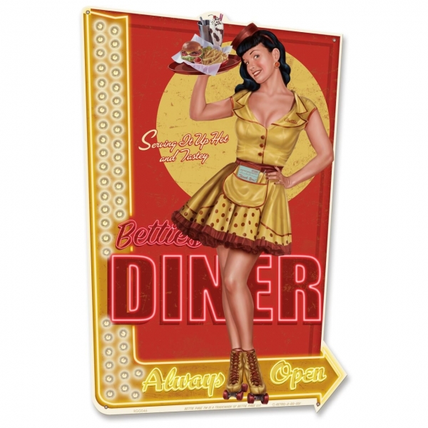 Plaque métal diner Bettie Page.